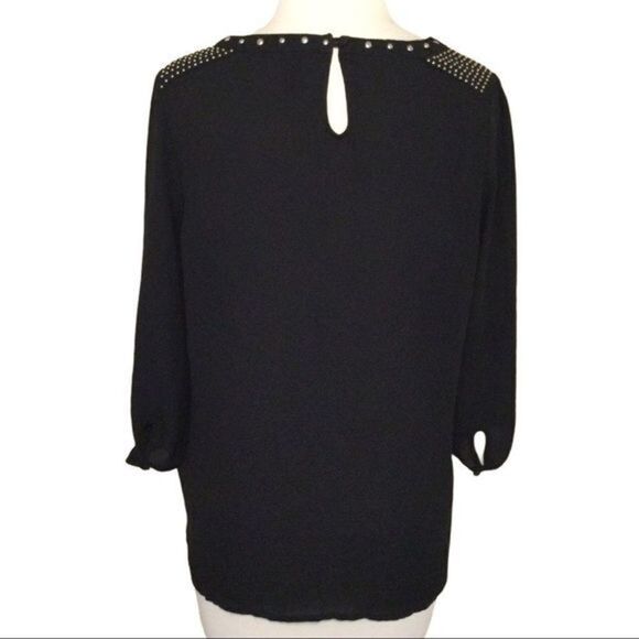 Forever 21 Black Pullover‎ Top Sheer Bodice with Studs 3/4 Sleeves Size S - Picture 6 of 11